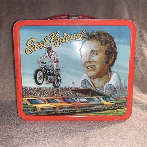 evel knievel metal lunch box|1974 Evel Knievel Metal Lunch Box Vintage Aladdin .